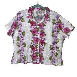 Ho Aloha Vintage Womens Shirt Size XXL White Floral Hawaiian Pure Cotton